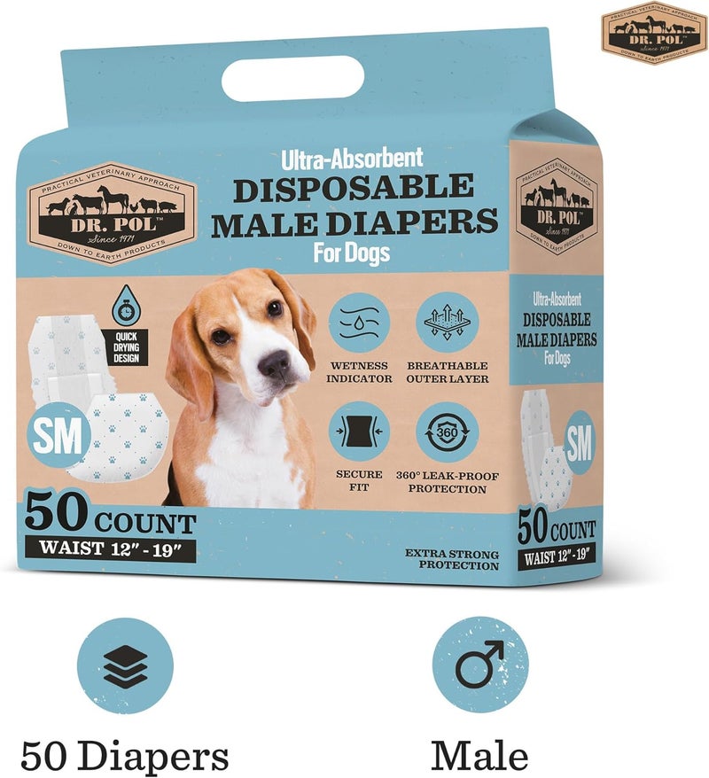 Dr. Pol Dog Diapers for Male Dogs | Disposable Pet Diapers with Wetness Indicators | Adjustable Fit | Leak Protection & Super Absorbent | Perfect for Heat Cycles & Training Accidents | Pack of 50 - Image 2